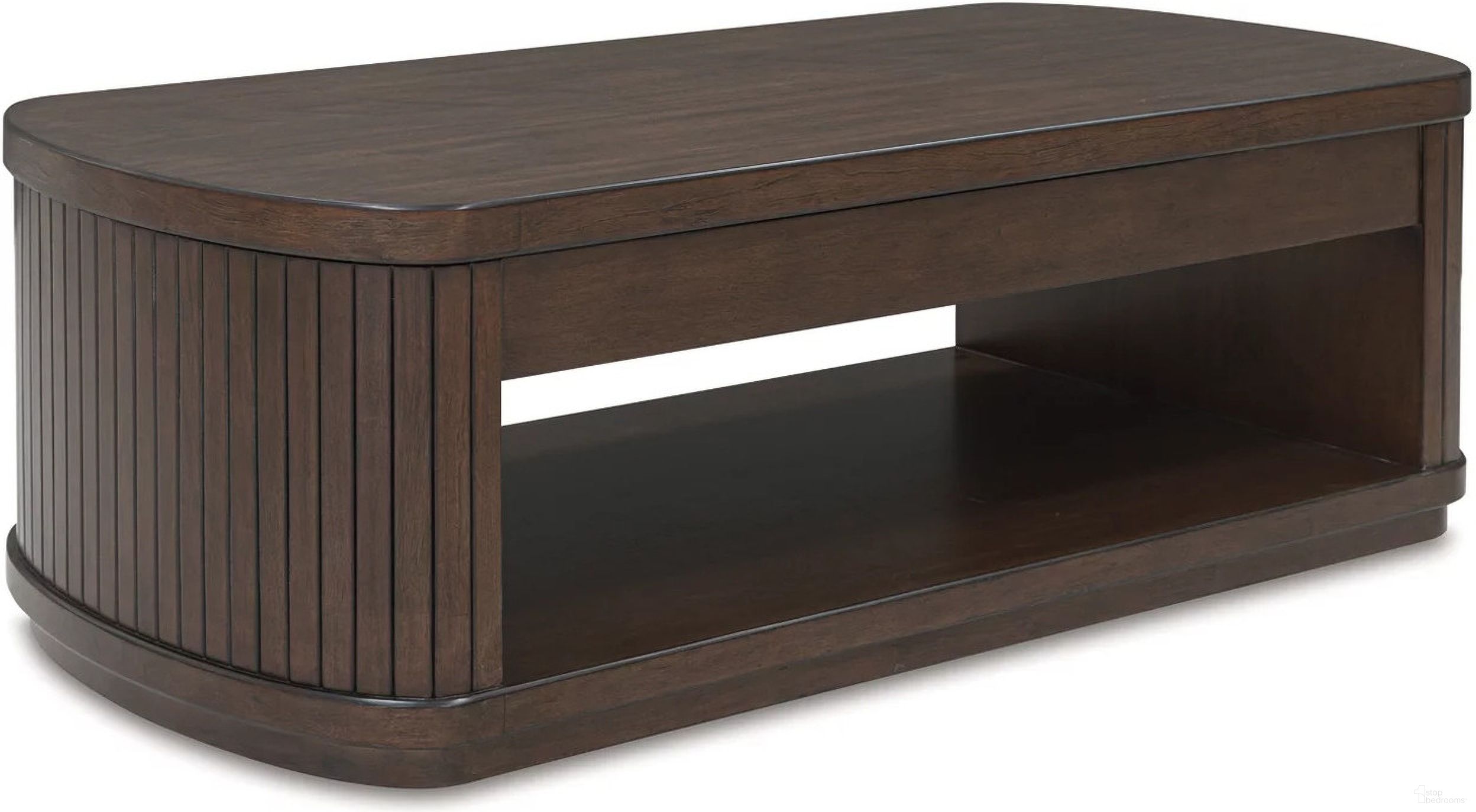 The appearance of Korestone Lift-Top Coffee Table In Dark Brown designed by Signature Design by Ashley in the modern / contemporary interior design. This dark brown piece of furniture was selected by 1StopBedrooms from Korestone Collection to add a touch of cosiness and style into your home. Sku: T679-9. Material: Wood.