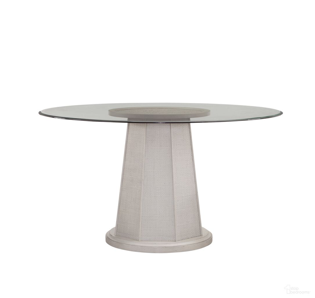 The appearance of Korey Round Dining Table In White Wash designed by Bassett Mirror Company in the coastal interior design. This white wash piece of furniture  was selected by 1StopBedrooms from Korey Collection to add a touch of cosiness and style into your home. Sku: 7096-DR-700B;0095. Table Base Style: Pedestal. Material: Rubberwood. Size: 54".