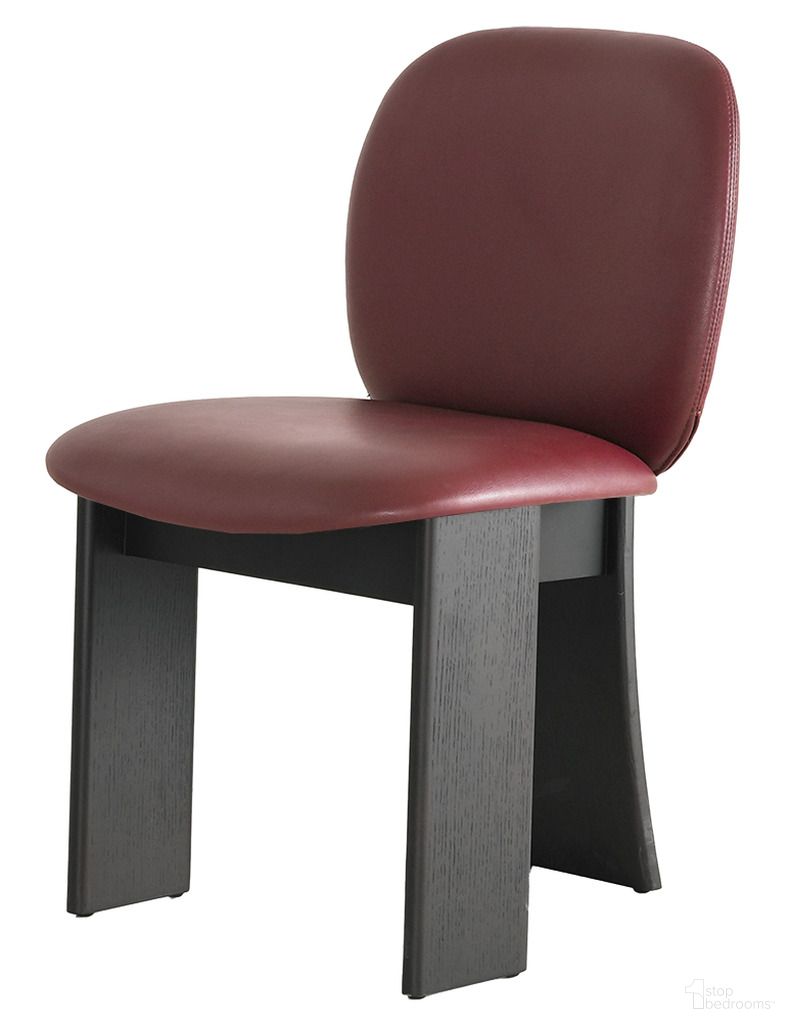 The appearance of Koya Pateley Dining Chair In Wine Red designed by Klaussner Home Furnishings in the modern / contemporary interior design. This wine red piece of furniture was selected by 1StopBedrooms from Koya Collection to add a touch of cosiness and style into your home. Sku: B960. Material: Leather. Chair Type: Side Chair.