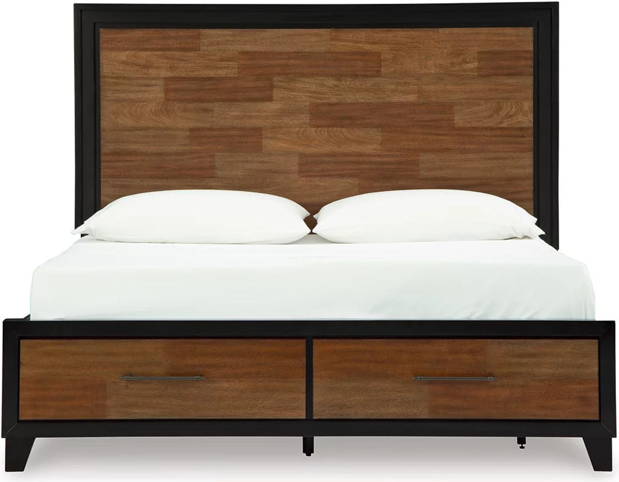 The appearance of Kraeburn King Panel Storage Bed In Brown and Black designed by Signature Design by Ashley in the transitional interior design. This brown/black piece of furniture  was selected by 1StopBedrooms from Kraeburn Collection to add a touch of cosiness and style into your home. Sku: B496-197;B496-56S;B496-58. Bed Type: Storage Bed. Material: Wood. Bed Size: King.