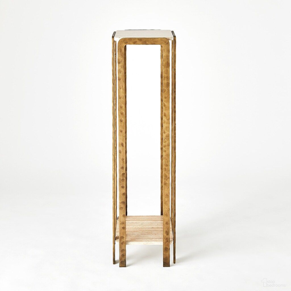 The appearance of Kraft Pedestal In Light Bronze and Travertine designed by Global Views in the modern / contemporary interior design. This light bronze/travertine piece of furniture  was selected by 1StopBedrooms from Kraft Collection to add a touch of cosiness and style into your home. Sku: 791691. Material: Stone.