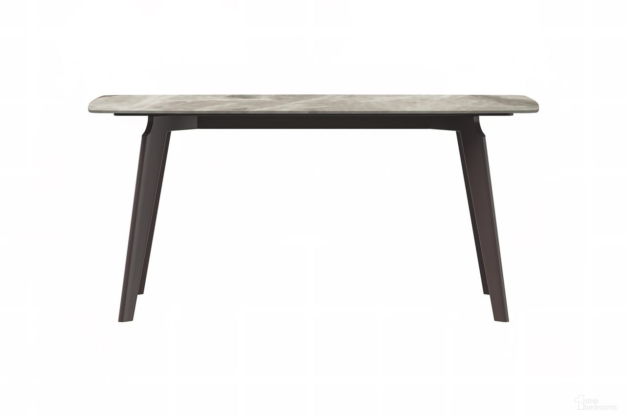 The appearance of Krevor 55 Inch Dining Table with Sintered Stone Top In Dark Grey and Silver designed by LeisureMod in the modern / contemporary interior design. This dark grey and silver piece of furniture  was selected by 1StopBedrooms from Krevor Collection to add a touch of cosiness and style into your home. Sku: KTS-55DGR-S. Table Base Style: Legs. Material: Stone. Table Top Shape: Rectangular. Size: 32" x 55".