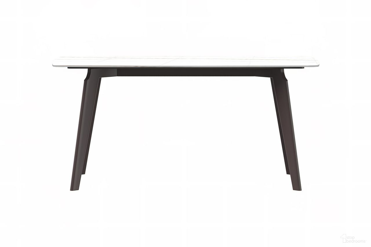 Krevor 55 Inch Dining Table with Sintered Stone Top In Silver and White/Gold