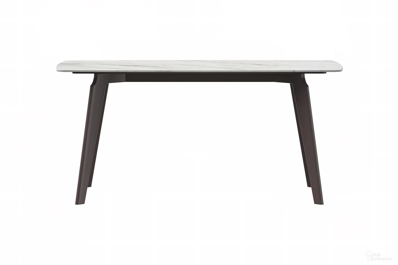 Krevor 71 Inch Dining Table with Sintered Stone Top In Silver and White