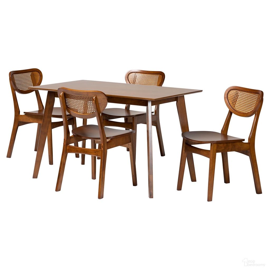 Kristy Walnut Rectangle 5 Piece Dining Set In Walnut Brown And Brown