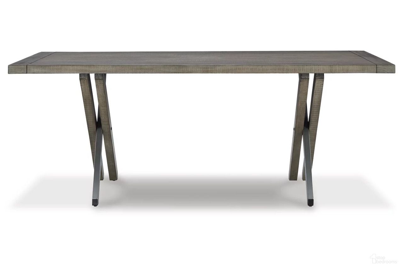 The appearance of Krystanza Dining Table In Weathered Gray designed by Signature Design by Ashley in the transitional interior design. This weathered gray piece of furniture was selected by 1StopBedrooms from Krystanza Collection to add a touch of cosiness and style into your home. Sku: D766-25. Table Base Style: Trestle. Material: Metal. Table Top Shape: Rectangular. Size: 76" x 42".