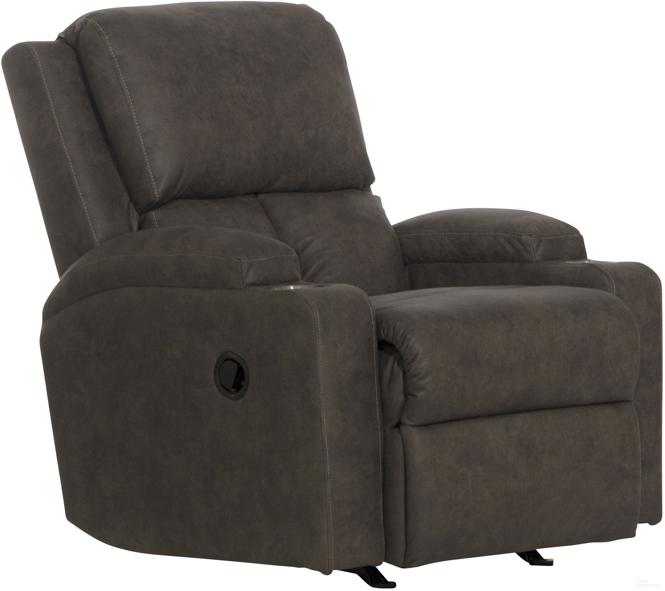 The appearance of Kyle Rocker Recliner With Two Cupholders In Smoke designed by Catnapper in the traditional interior design. This smoke piece of furniture was selected by 1StopBedrooms from Kyle Collection to add a touch of cosiness and style into your home. Sku: 41032142989. Material: Fabric.