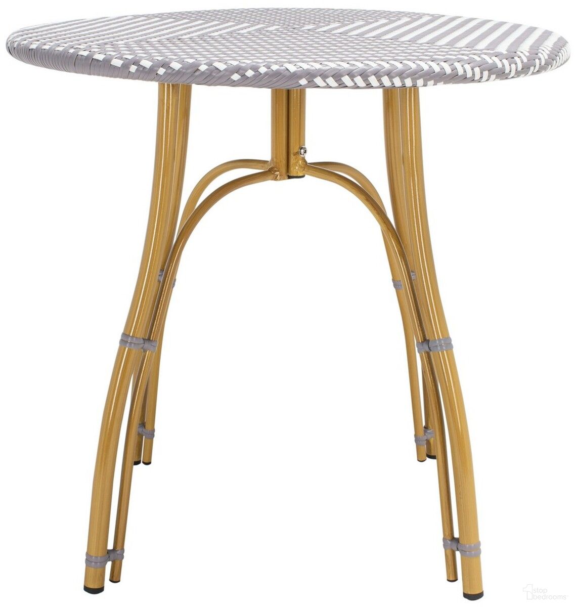 The appearance of Kylie Rattan Bistro Table in Grey and White designed by Safavieh in the transitional interior design. This grey/white piece of furniture was selected by 1StopBedrooms from Kylie Collection to add a touch of cosiness and style into your home. Sku: PAT4011B. Table Top Shape: Round. Material: Rattan.