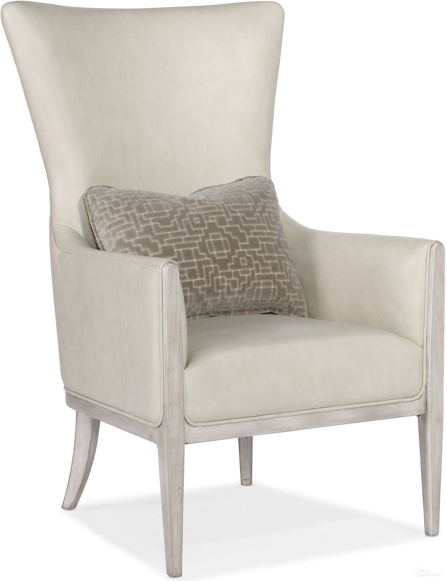 The appearance of Kyndall Club Chair With Accent Pillow In Beige designed by Hooker in the transitional interior design. This beige piece of furniture was selected by 1StopBedrooms from CC Collection to add a touch of cosiness and style into your home. Sku: CC903-003. Material: Leather.