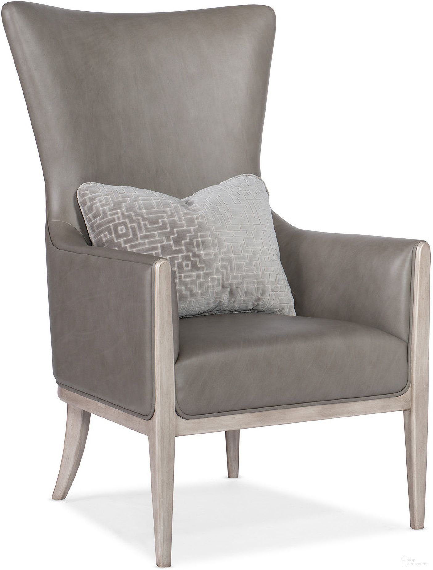 The appearance of Kyndall Club Chair With Accent Pillow In Grey designed by Hooker in the transitional interior design. This grey piece of furniture was selected by 1StopBedrooms from CC Collection to add a touch of cosiness and style into your home. Sku: CC903-092. Material: Leather.
