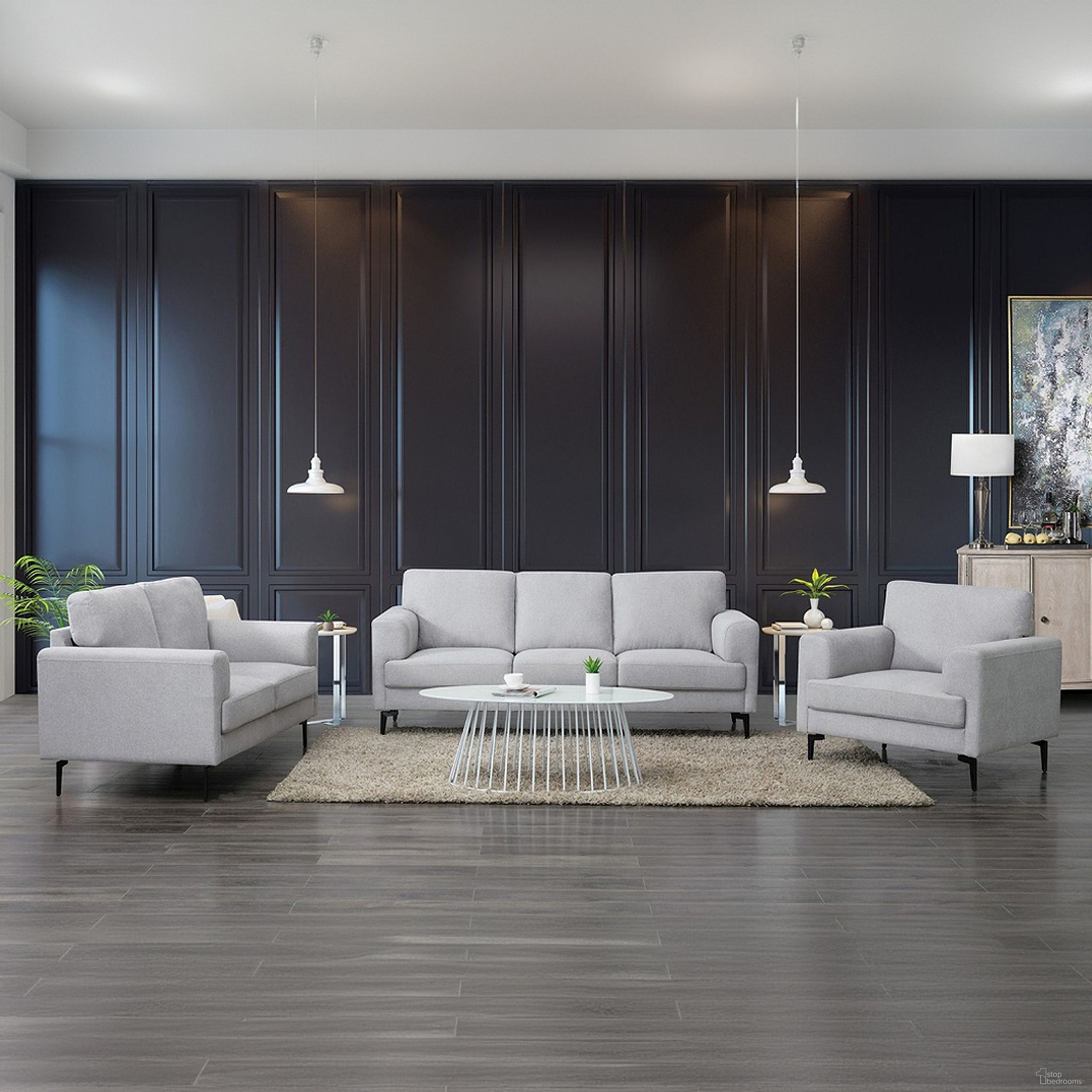 The appearance of Kyrene Living Room Set In Light Gray designed by ACME in the modern / contemporary interior design. This light gray piece of furniture was selected by 1StopBedrooms from Kyrene Collection to add a touch of cosiness and style into your home. Sku: 56925;56926. Material: Wood.