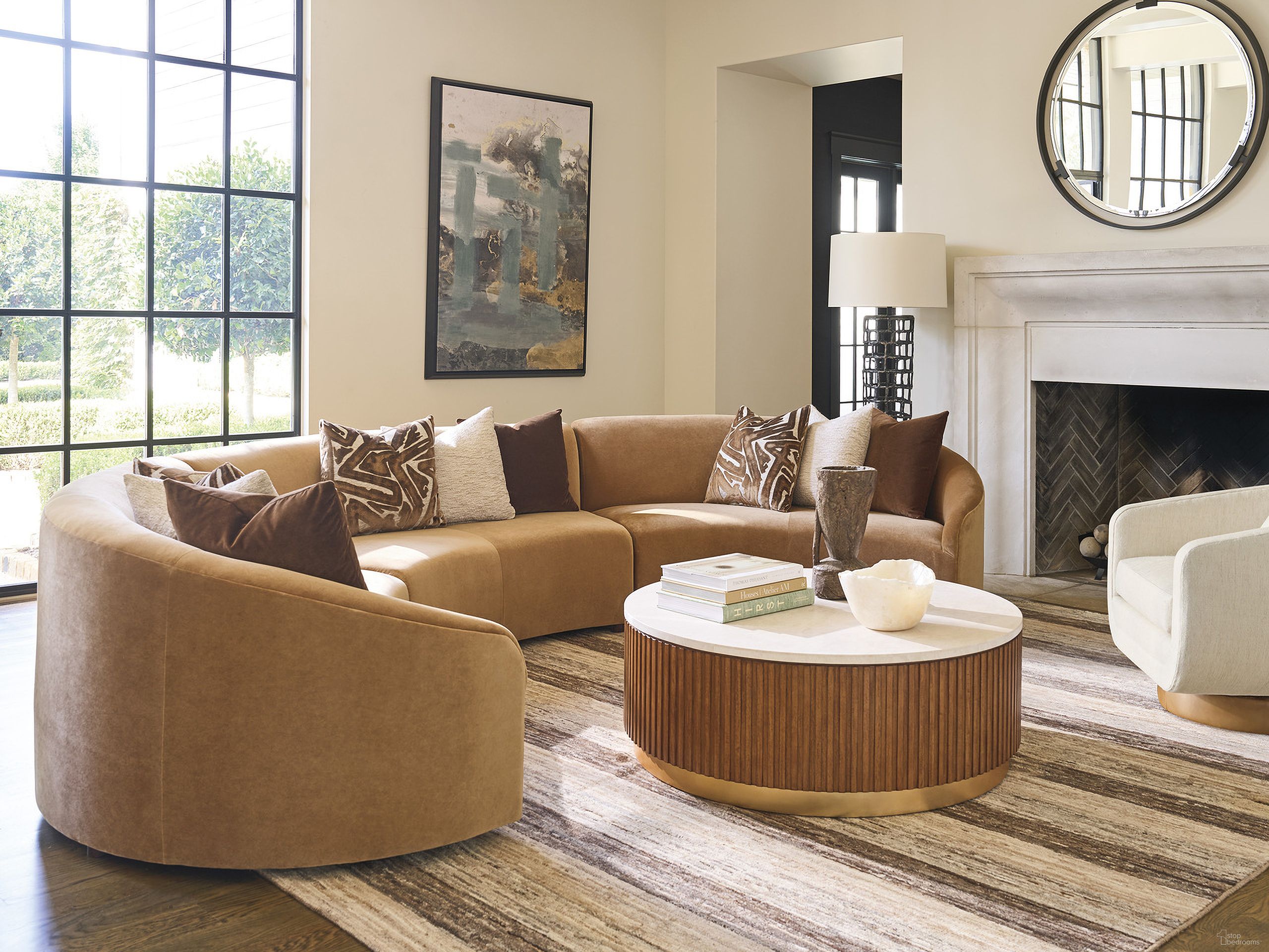 The appearance of La Costa Alston Sectional designed by Lexington in the transitional interior design. This beige/tan piece of furniture  was selected by 1StopBedrooms from La Costa Collection to add a touch of cosiness and style into your home. Sku: 7662-50S-60.