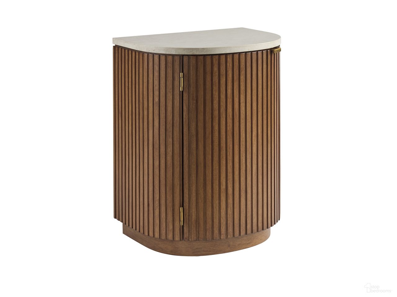 The appearance of La Costa Aviara Demilune Nightstand In Brown designed by Lexington in the modern / contemporary interior design. This brown piece of furniture was selected by 1StopBedrooms from La Costa Collection to add a touch of cosiness and style into your home. Sku: 420-623. Material: Wood.