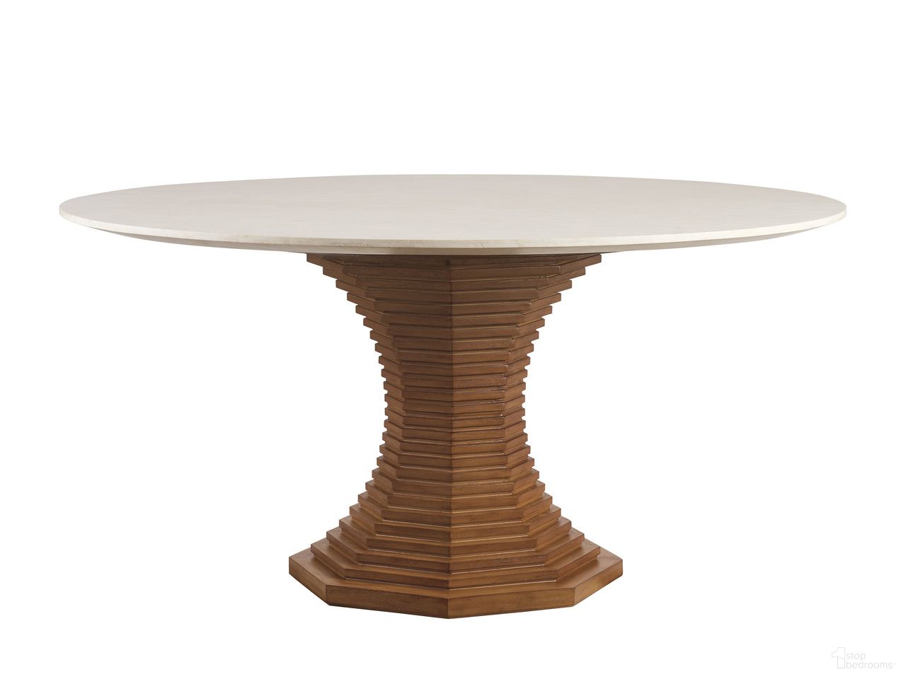 The appearance of La Costa Cabrillo Round Dining Table In Cream designed by Lexington in the modern / contemporary interior design. This cream piece of furniture  was selected by 1StopBedrooms from La Costa Collection to add a touch of cosiness and style into your home. Sku: 420-875C. Table Base Style: Pedestal. Table Top Shape: Round. Size: 60". Material: Hickory.