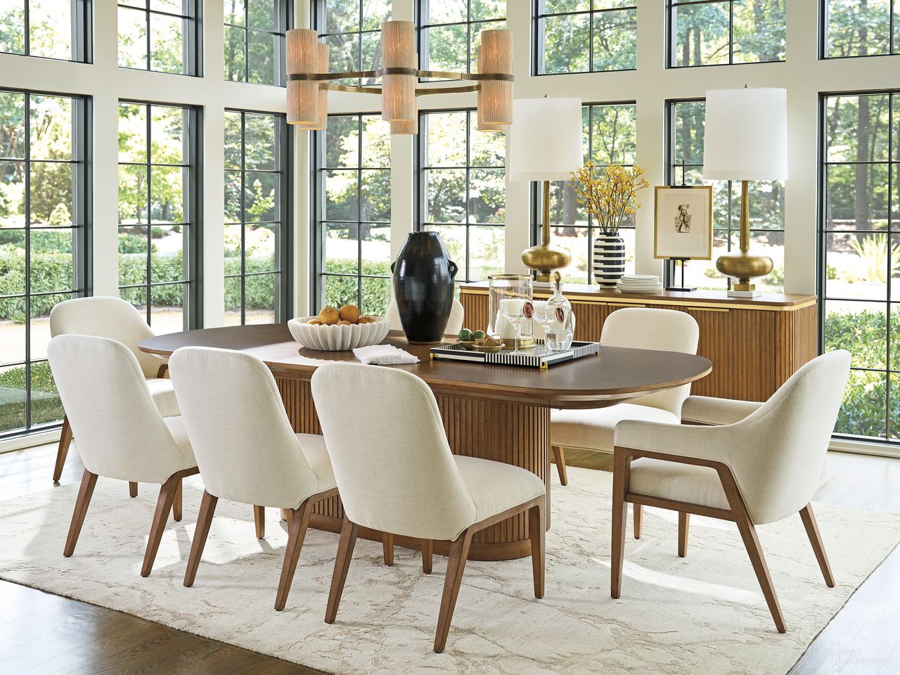 The appearance of La Costa Palomar Rectangular Dining Room Set In Brown designed by Lexington in the modern / contemporary interior design. This brown piece of furniture was selected by 1StopBedrooms from La Costa Collection to add a touch of cosiness and style into your home. Sku: 420-877C;420-882-01. Table Top Shape: Rectangular. Size: 44" x 82". Material: Hickory.