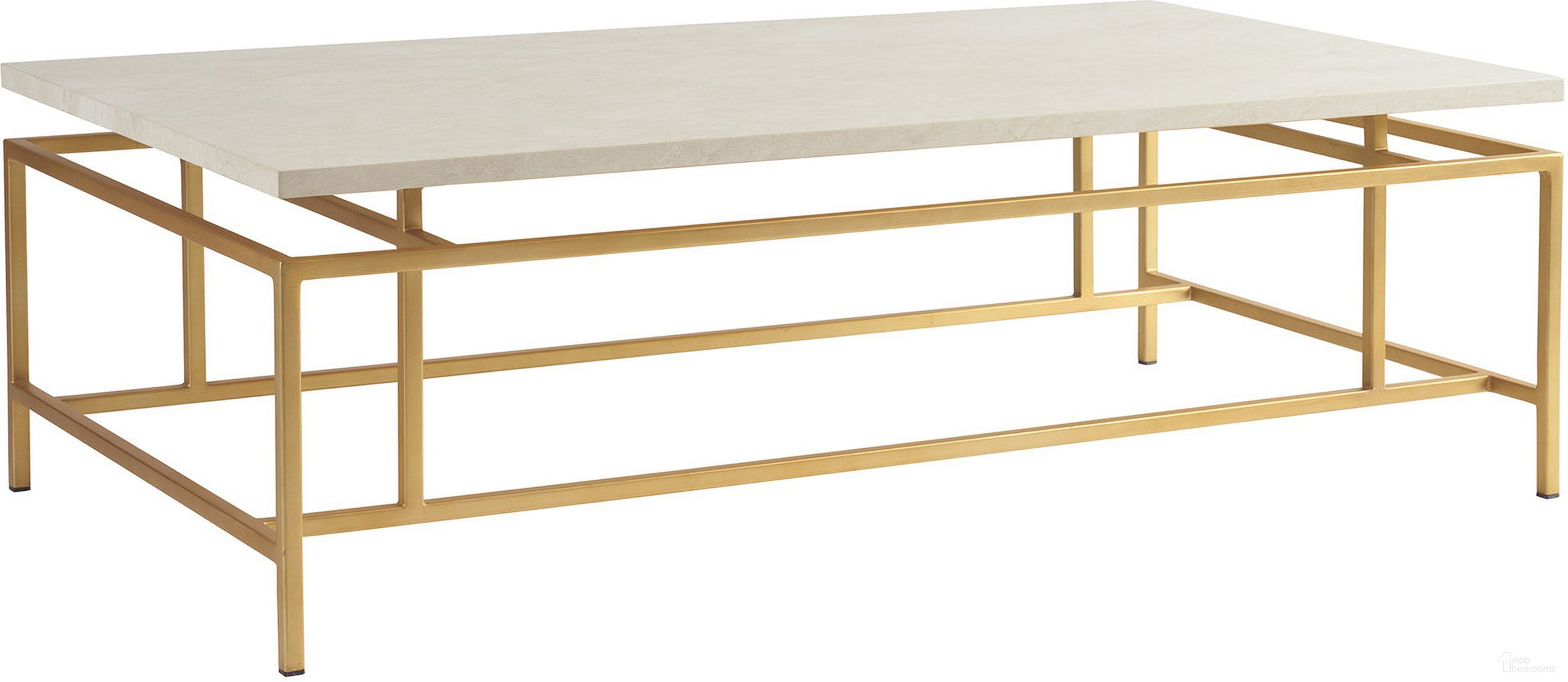 The appearance of La Costa Pinnacle Rectangular Cocktail Table In Gold designed by Lexington in the modern / contemporary interior design. This gold piece of furniture was selected by 1StopBedrooms from La Costa Collection to add a touch of cosiness and style into your home. Sku: 420-945. Material: Marble.