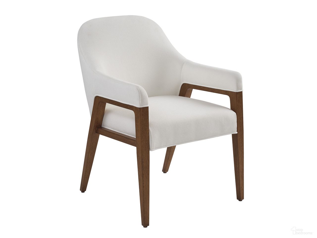 The appearance of La Costa Seacove Dining Arm Chair designed by Lexington in the transitional interior design. This white piece of furniture  was selected by 1StopBedrooms from La Costa Collection to add a touch of cosiness and style into your home. Sku: 420-883-60. Material: Wood. Chair Type: Arm Chair.