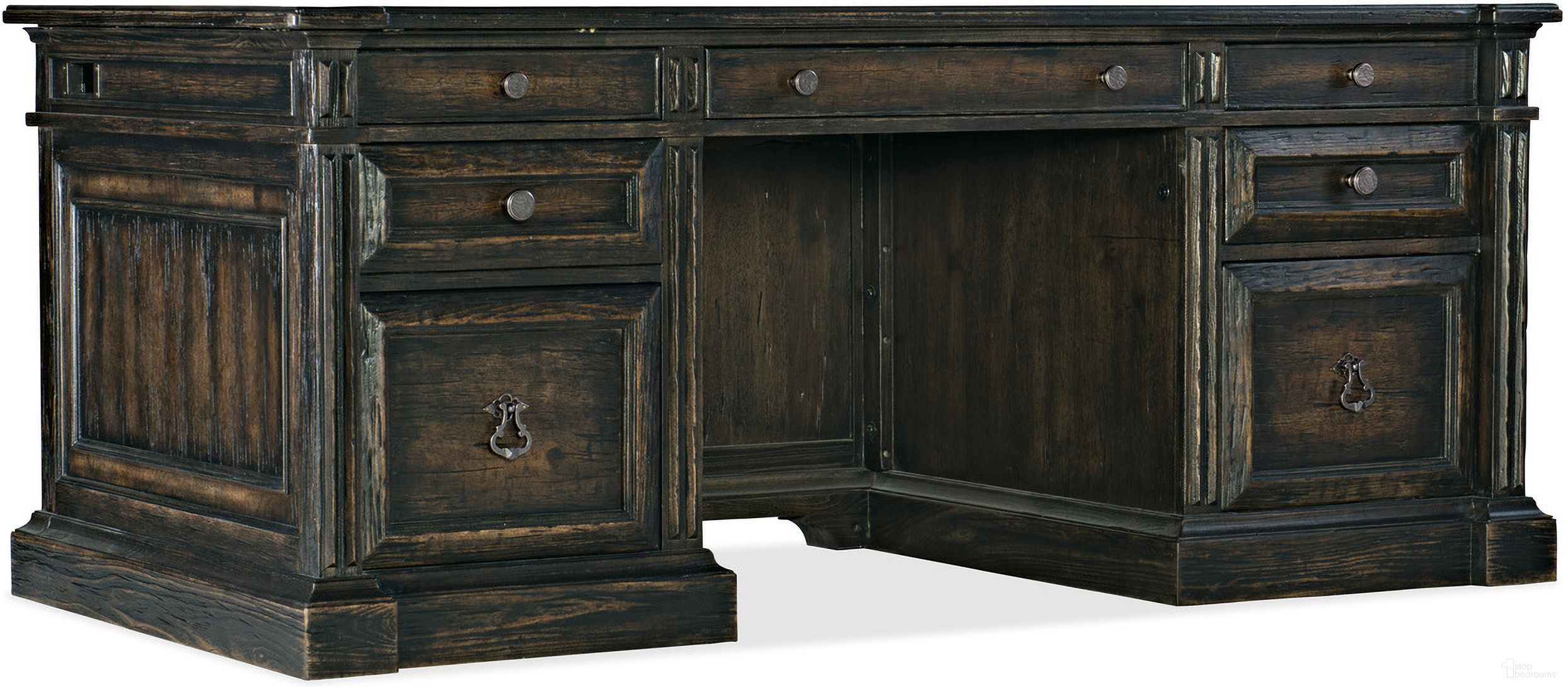 The appearance of La Grange San Felipe Executive Desk designed by Hooker in the traditional interior design. This dark wood piece of furniture was selected by 1StopBedrooms from La Grange Collection to add a touch of cosiness and style into your home. Sku: 6960-10563-89. Material: Hickory.