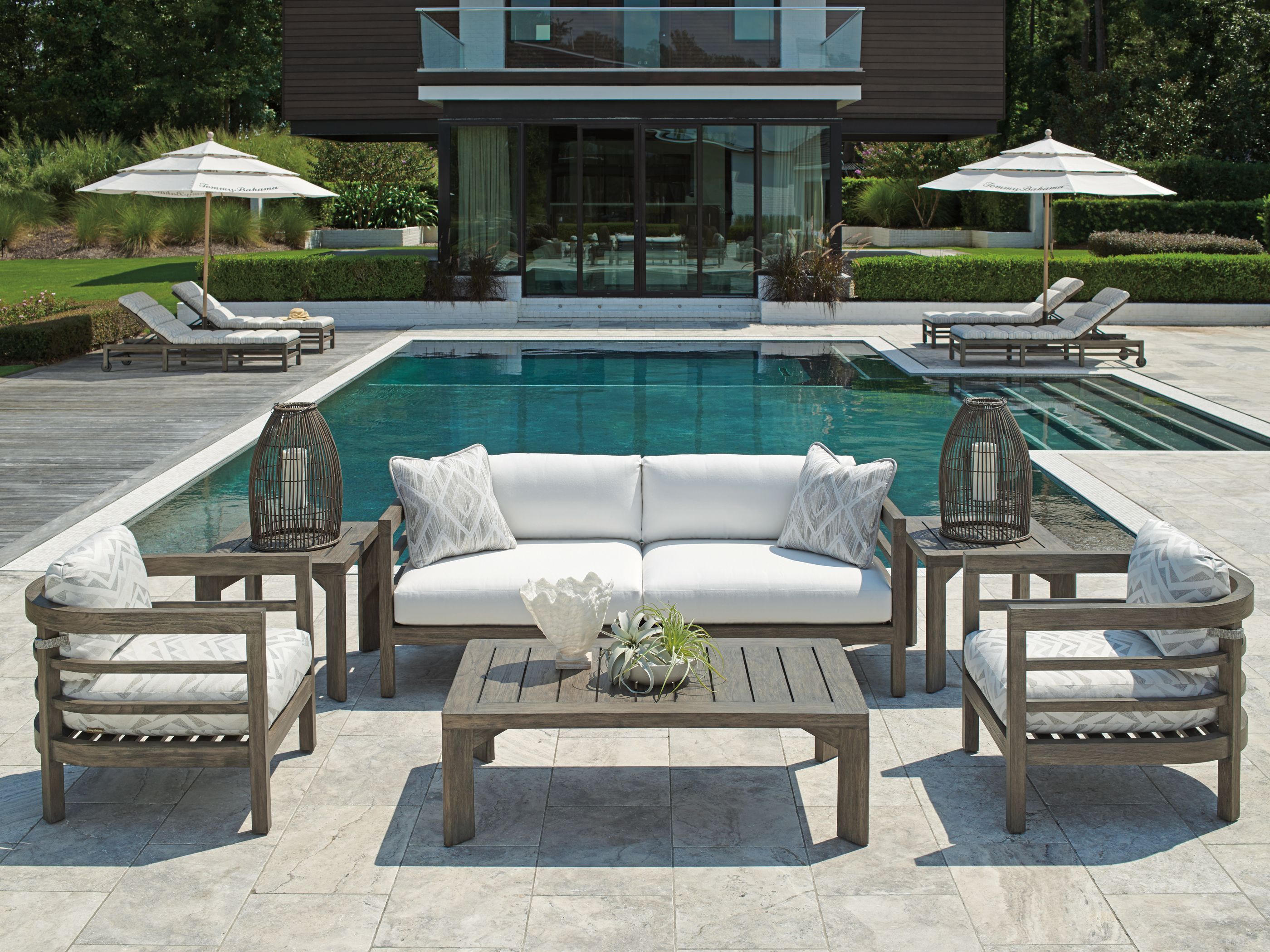 The appearance of La Jolla Taupe Outdoor Rectangular Occasional Table Set designed by Tommy Bahama in the modern / contemporary interior design. This taupe piece of furniture  was selected by 1StopBedrooms from La Jolla Collection to add a touch of cosiness and style into your home. Sku: 3950-945;3950-955. Material: Wood.