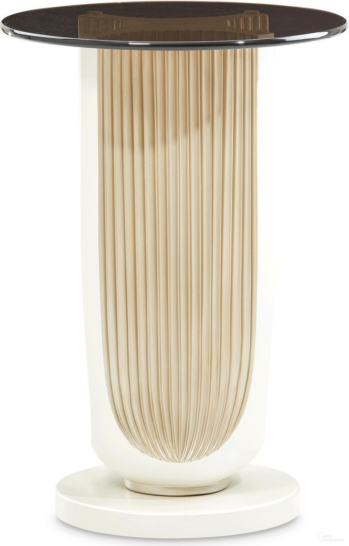 The appearance of La Marisia Accent Table In Creamy Pearl designed by Michael Amini in the modern / contemporary interior design. This creamy pearl piece of furniture  was selected by 1StopBedrooms from La Marisia Collection to add a touch of cosiness and style into your home. Sku: 9089222-112. Material: MDF.