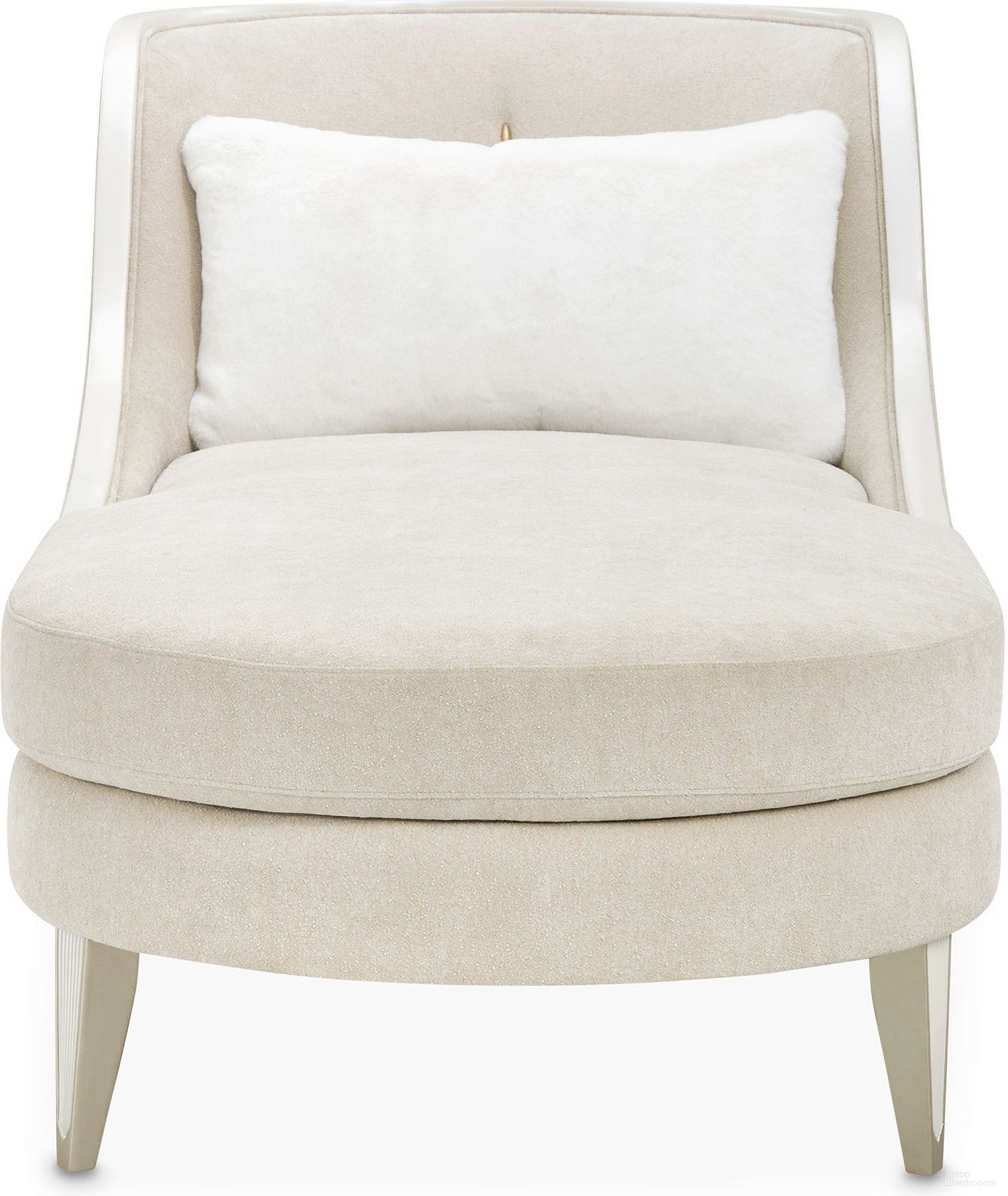 The appearance of La Marisia Chenille Chaise In Tranquil and Light Champagne designed by Michael Amini in the modern / contemporary interior design. This tranquil/light champagne piece of furniture  was selected by 1StopBedrooms from La Marisia Collection to add a touch of cosiness and style into your home. Sku: 9089841-TRQUL-124. Material: Poplar.