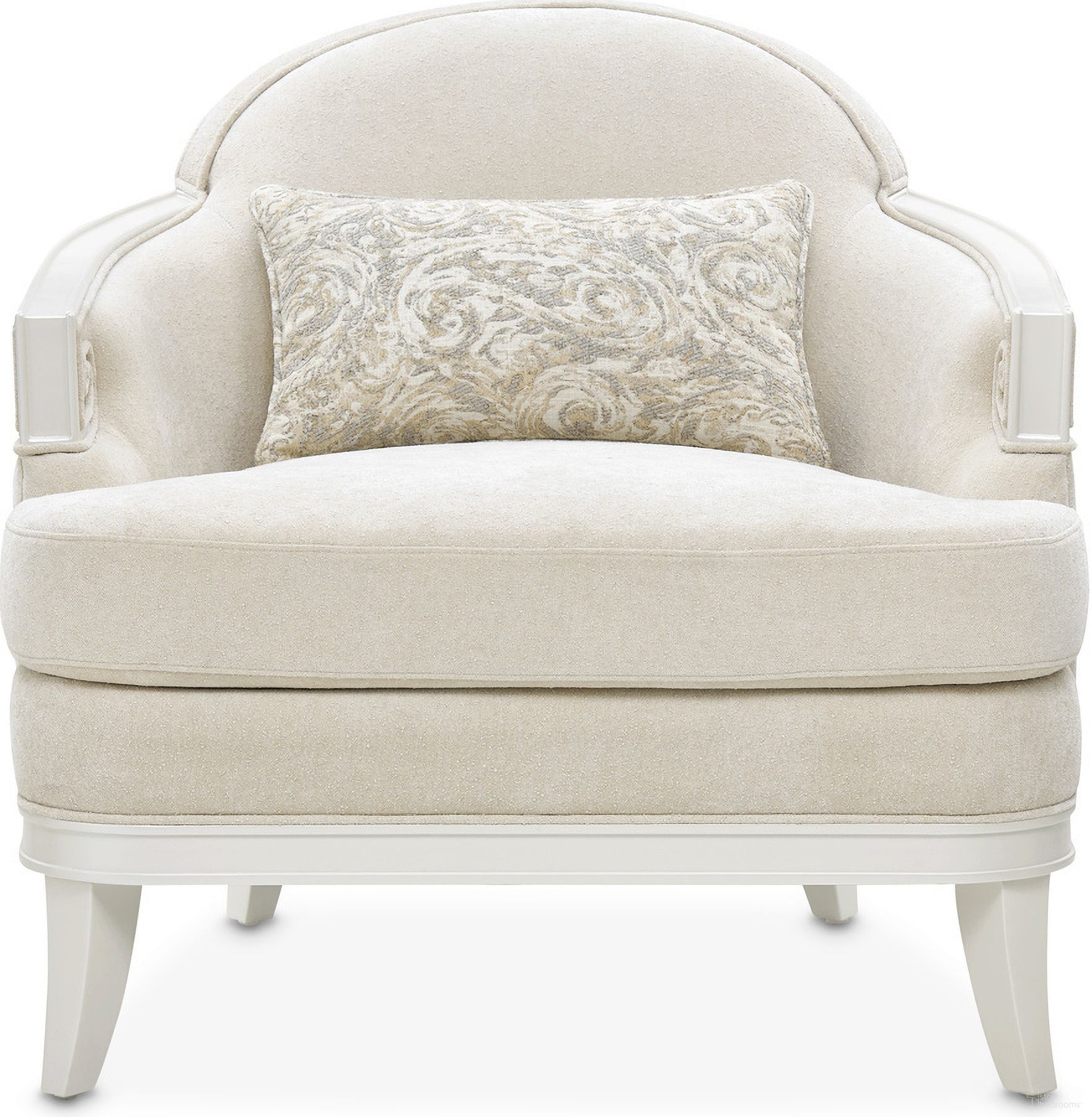 The appearance of La Marisia Chenille Matching Chair In Creamy Pearl designed by Michael Amini in the modern / contemporary interior design. This creamy pearl piece of furniture  was selected by 1StopBedrooms from La Marisia Collection to add a touch of cosiness and style into your home. Sku: 9089835-TRQUL-124. Material: Poplar.