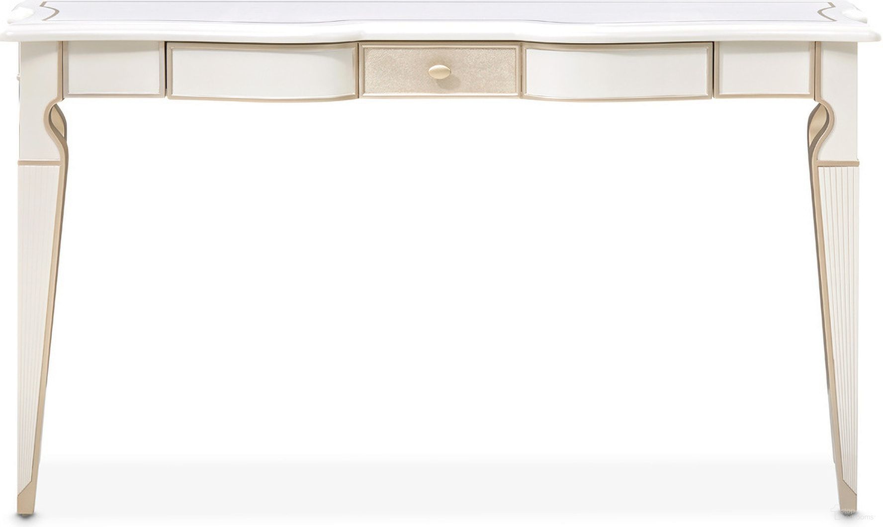 The appearance of La Marisia Console Table In Creamy Pearl designed by Michael Amini in the modern / contemporary interior design. This creamy pearl piece of furniture was selected by 1StopBedrooms from La Marisia Collection to add a touch of cosiness and style into your home. Sku: 9089223-112. Material: Poplar.