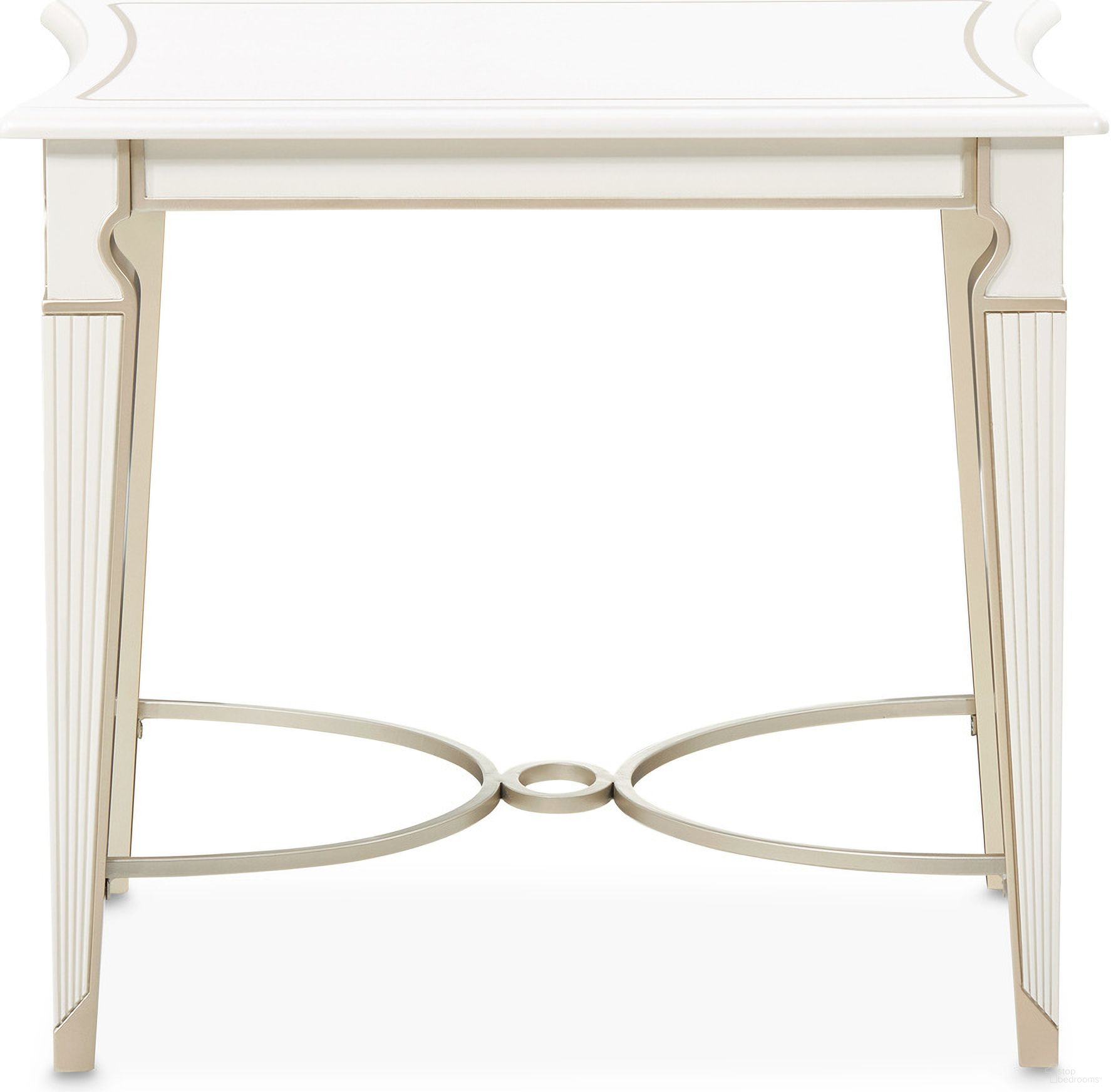 The appearance of La Marisia End Table In Creamy Pearl designed by Michael Amini in the modern / contemporary interior design. This creamy pearl piece of furniture  was selected by 1StopBedrooms from La Marisia Collection to add a touch of cosiness and style into your home. Sku: 9089202-112. Material: Poplar.