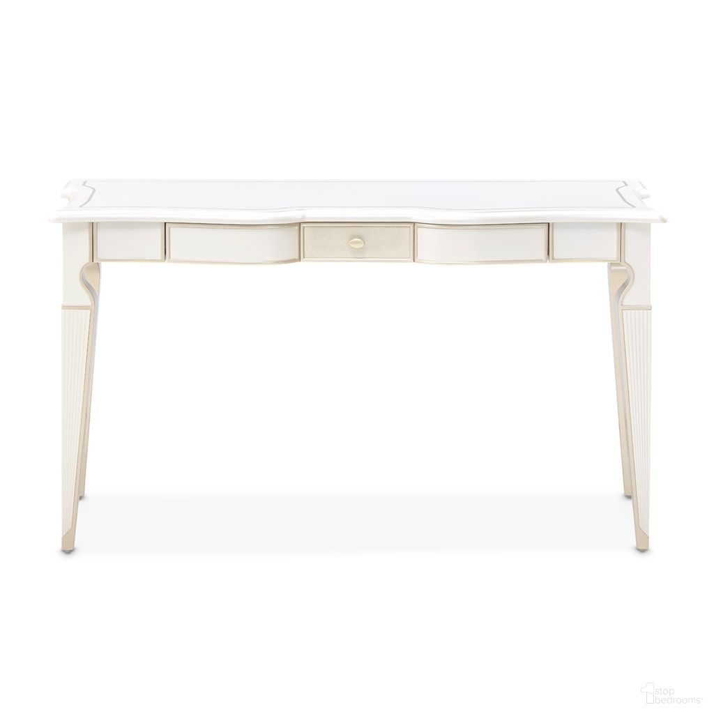 The appearance of La Marisia Vanity Desk In Creamy Pearl designed by Michael Amini in the modern / contemporary interior design. This creamy pearl piece of furniture was selected by 1StopBedrooms from La Marisia Collection to add a touch of cosiness and style into your home. Sku: 9089058-112. Material: Poplar.