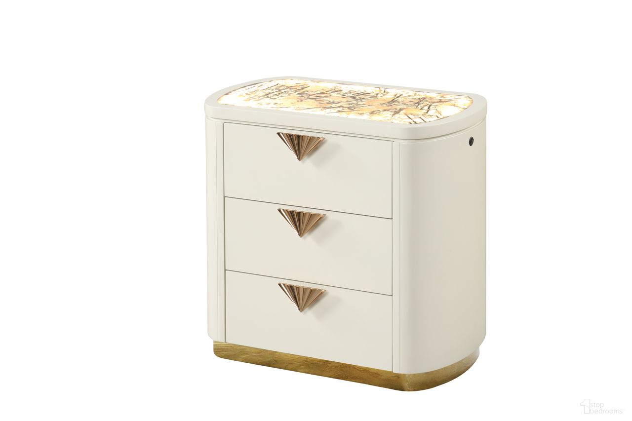 The appearance of La Pierre Nightstand In Cream designed by Galaxy Home Furnishings in the modern / contemporary interior design. This cream piece of furniture was selected by 1StopBedrooms from La Pierre Collection to add a touch of cosiness and style into your home. Sku: 601955554978. Material: Solid Wood.