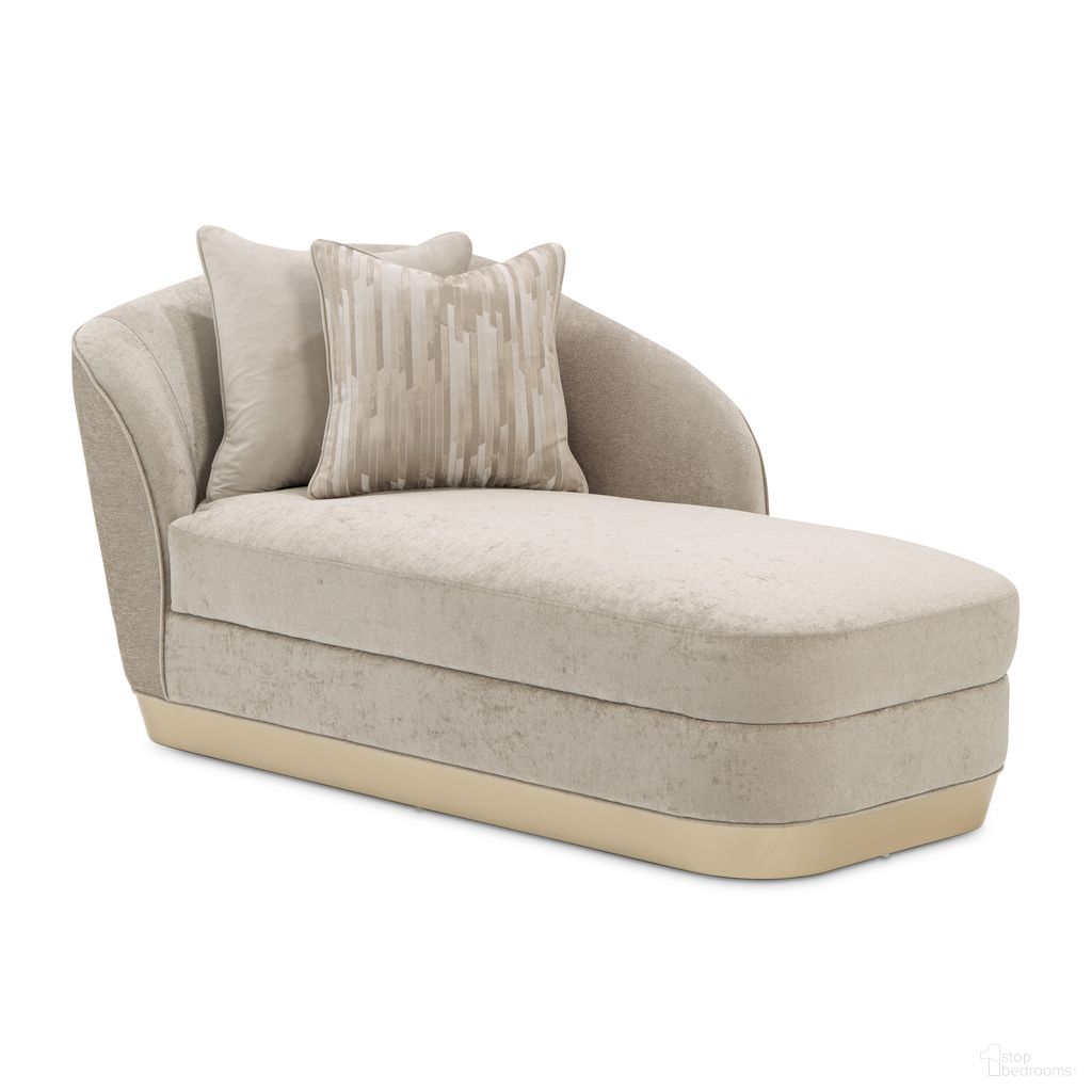 The appearance of La Rachelle Chaise In Lustre and Champagne designed by Michael Amini in the modern / contemporary interior design. This lustre/champagne piece of furniture was selected by 1StopBedrooms from La Rachelle Collection to add a touch of cosiness and style into your home. Sku: 9034842-LUSTR-136. Material: Chenille.