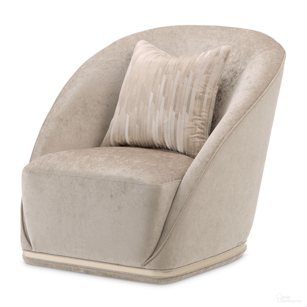 The appearance of La Rachelle Swivel Accent Chair In Lustre and Champagne designed by Michael Amini in the modern / contemporary interior design. This lustre/champagne piece of furniture  was selected by 1StopBedrooms from La Rachelle Collection to add a touch of cosiness and style into your home. Sku: 9034839-LUSTR-136. Material: Chenille.