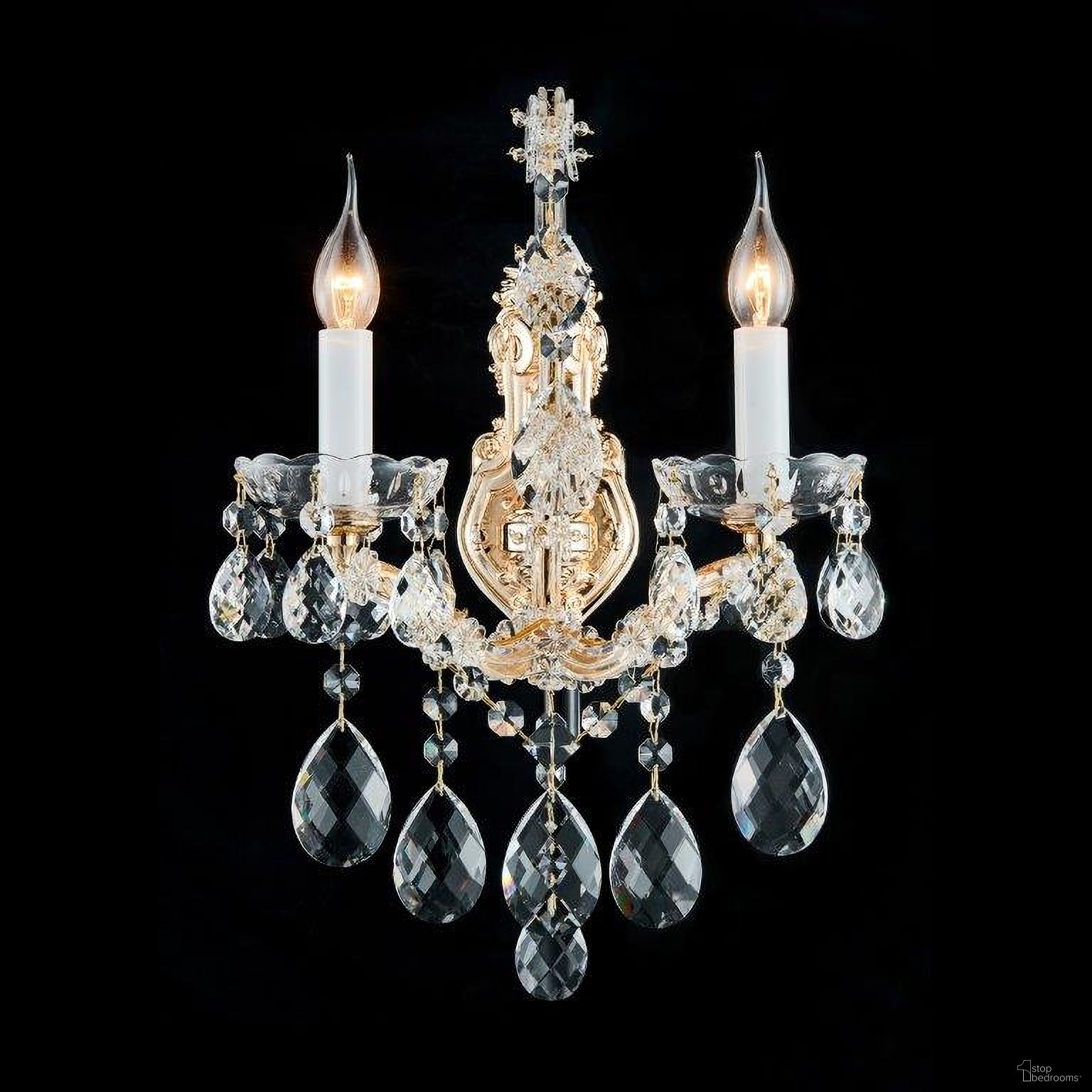 The appearance of La Scala - 2 Light Wall Sconce designed by Michael Amini in the traditional interior design. This clear gold piece of furniture was selected by 1StopBedrooms from Lighting Collection to add a touch of cosiness and style into your home. Sku: LT-WL001-2CLR.