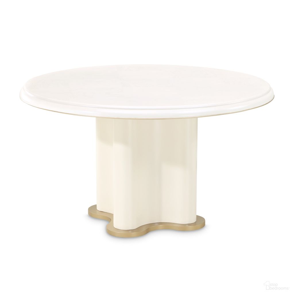 The appearance of La Terrazza 54 Inch Round Dining Table In Creamy Pearl designed by Michael Amini in the transitional interior design. This creamy pearl piece of furniture was selected by 1StopBedrooms from La Terrazza Collection to add a touch of cosiness and style into your home. Sku: 9092301T-112;9092301B-112. Table Base Style: Pedestal. Table Top Shape: Round. Size: 54". Material: Solid Wood.