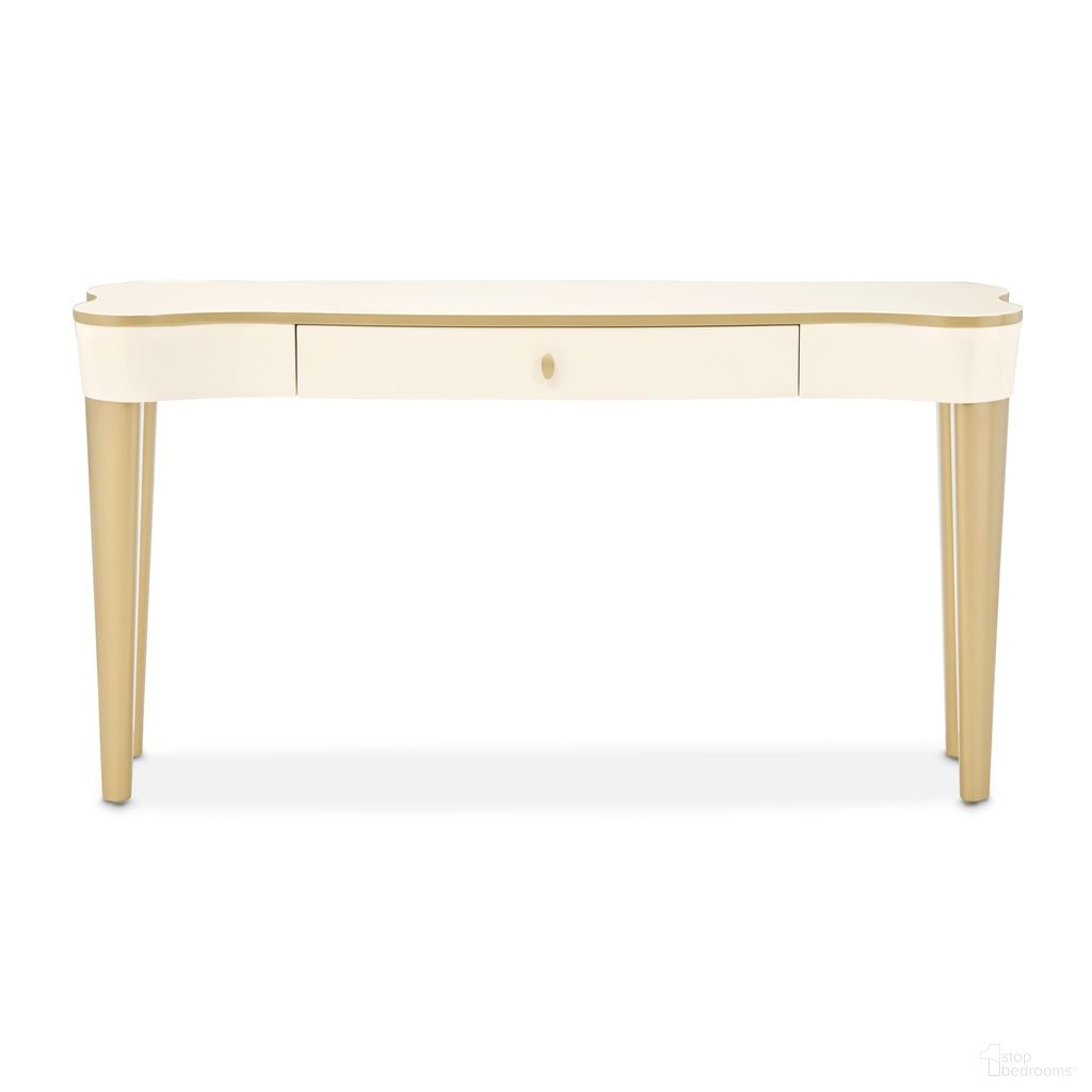 The appearance of La Terrazza Console Table In Creamy Pearl designed by Michael Amini in the transitional interior design. This creamy pearl piece of furniture was selected by 1StopBedrooms from La Terrazza Collection to add a touch of cosiness and style into your home. Sku: 9092223-112. Material: Solid Wood.