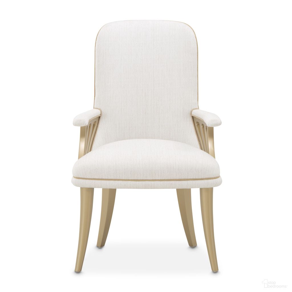 The appearance of La Terrazza Dining Arm Chair Set of 2 In Creamy Pearl and Shell designed by Michael Amini in the transitional interior design. This creamy pearl/shell piece of furniture  was selected by 1StopBedrooms from La Terrazza Collection to add a touch of cosiness and style into your home. Sku: 9092004A-112. Chair Type: Arm Chair. Material: Solid Wood.
