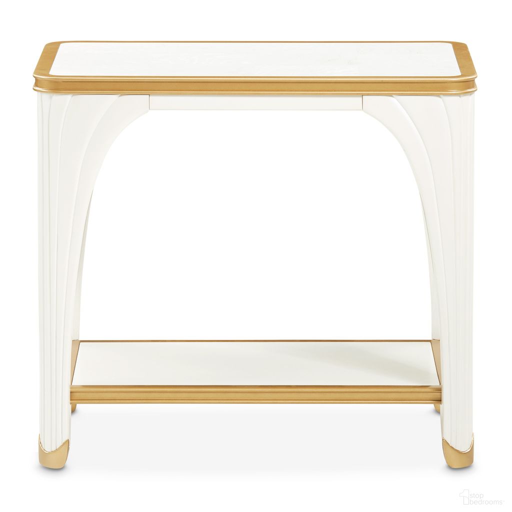 The appearance of La Terrazza End Table In Creamy Pearl designed by Michael Amini in the transitional interior design. This creamy pearl piece of furniture was selected by 1StopBedrooms from La Terrazza Collection to add a touch of cosiness and style into your home. Sku: 9092202-112. Material: Solid Wood.