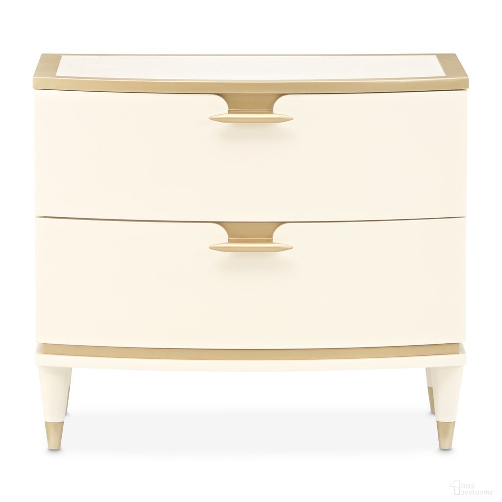 The appearance of La Terrazza Large Nightstand In Creamy Pearl designed by Michael Amini in the transitional interior design. This creamy pearl piece of furniture  was selected by 1StopBedrooms from La Terrazza Collection to add a touch of cosiness and style into your home. Sku: 9092042-112. Material: Solid Wood.
