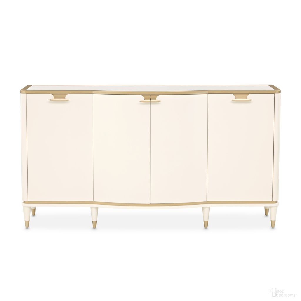 The appearance of La Terrazza Sideboard In Creamy Pearl designed by Michael Amini in the transitional interior design. This creamy pearl piece of furniture was selected by 1StopBedrooms from La Terrazza Collection to add a touch of cosiness and style into your home. Sku: 9092007-112. Material: Solid Wood.