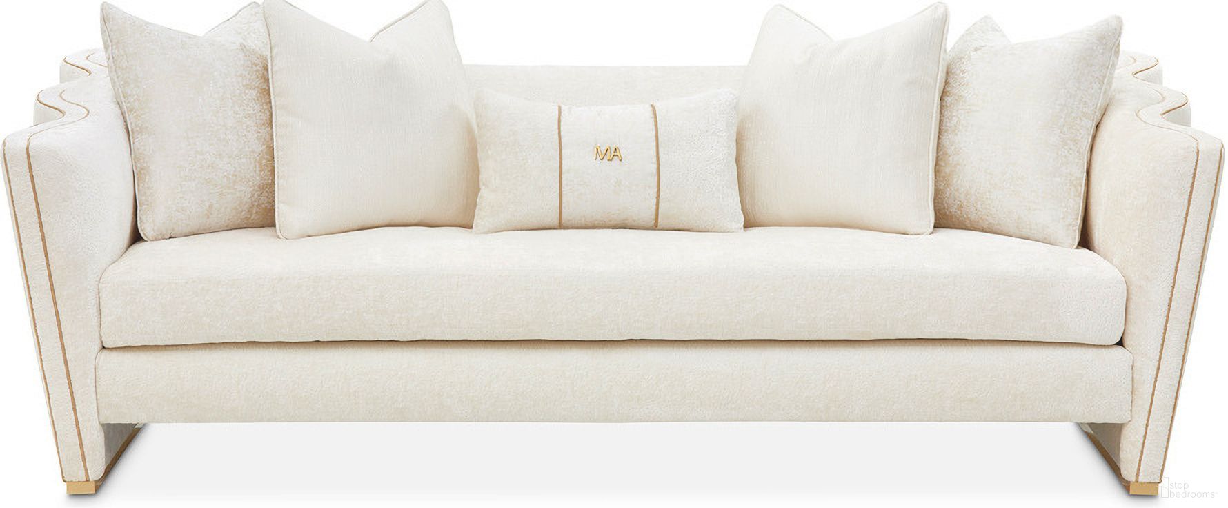 The appearance of La Terrazza Sofa In Starlight and Light Champagne designed by Michael Amini in the transitional interior design. This starlight/light champagne piece of furniture was selected by 1StopBedrooms from La Terrazza Collection to add a touch of cosiness and style into your home. Sku: 9092815-STRLT-124. Material: Solid Wood.
