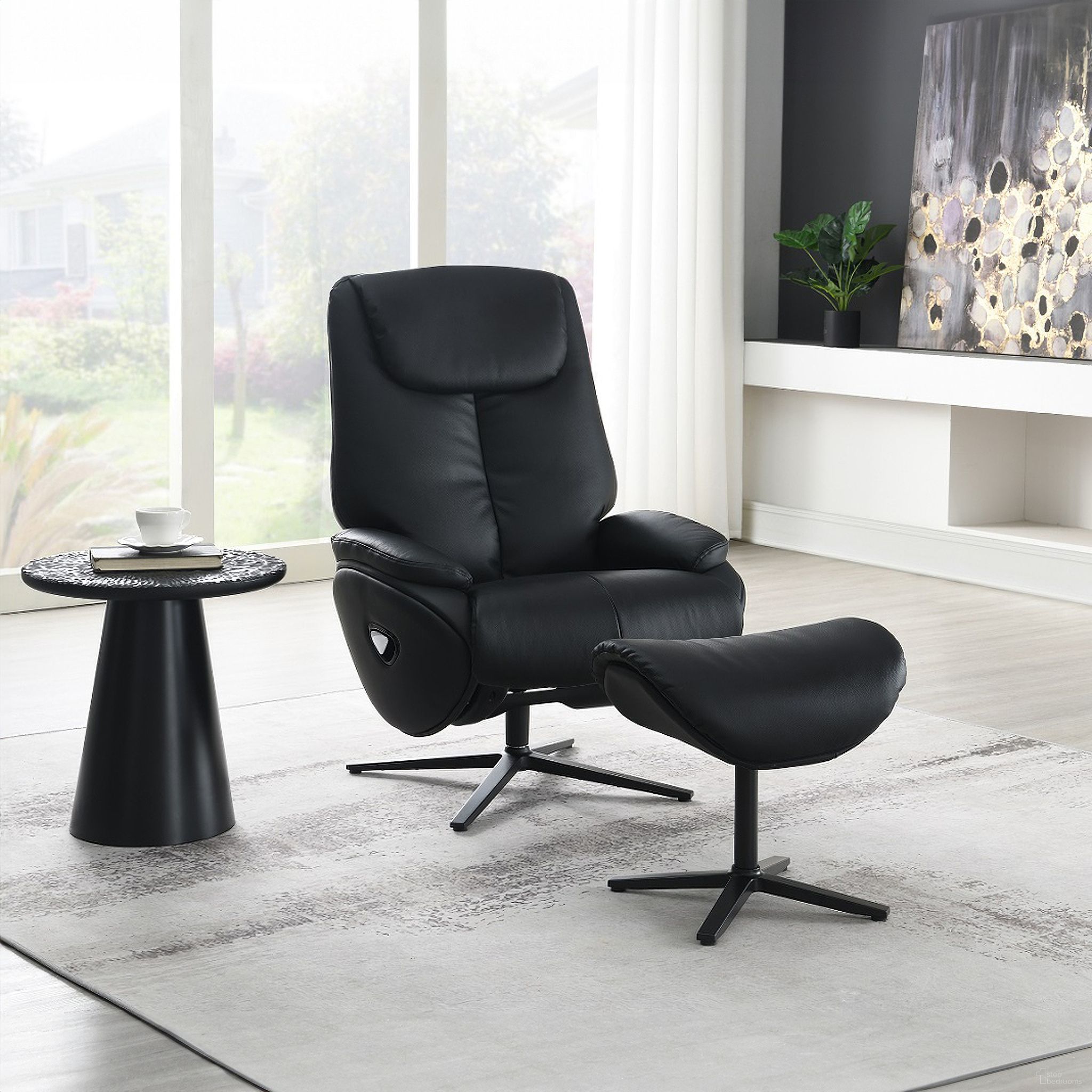 Labonita Motion Accent Chair with Swivel and Ottoman In Black