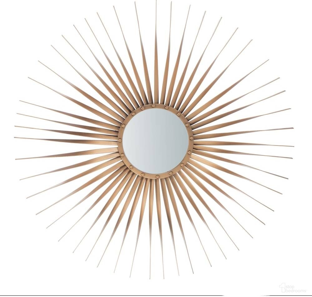 The appearance of Lachlyn Gold Sunburst Mirror designed by Safavieh in the modern / contemporary interior design. This gold piece of furniture was selected by 1StopBedrooms from Safavieh MRR Collection to add a touch of cosiness and style into your home. Sku: MRR1035A. Material: Iron.