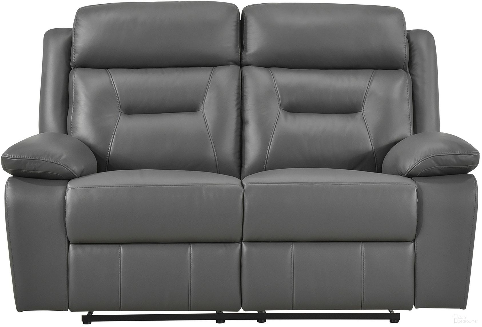The appearance of Laconia Double Reclining Loveseat In Dark Gray designed by Homelegance in the modern / contemporary interior design. This dark gray piece of furniture  was selected by 1StopBedrooms from Laconia Collection to add a touch of cosiness and style into your home. Sku: 9629DGY-2. Material: Leather.