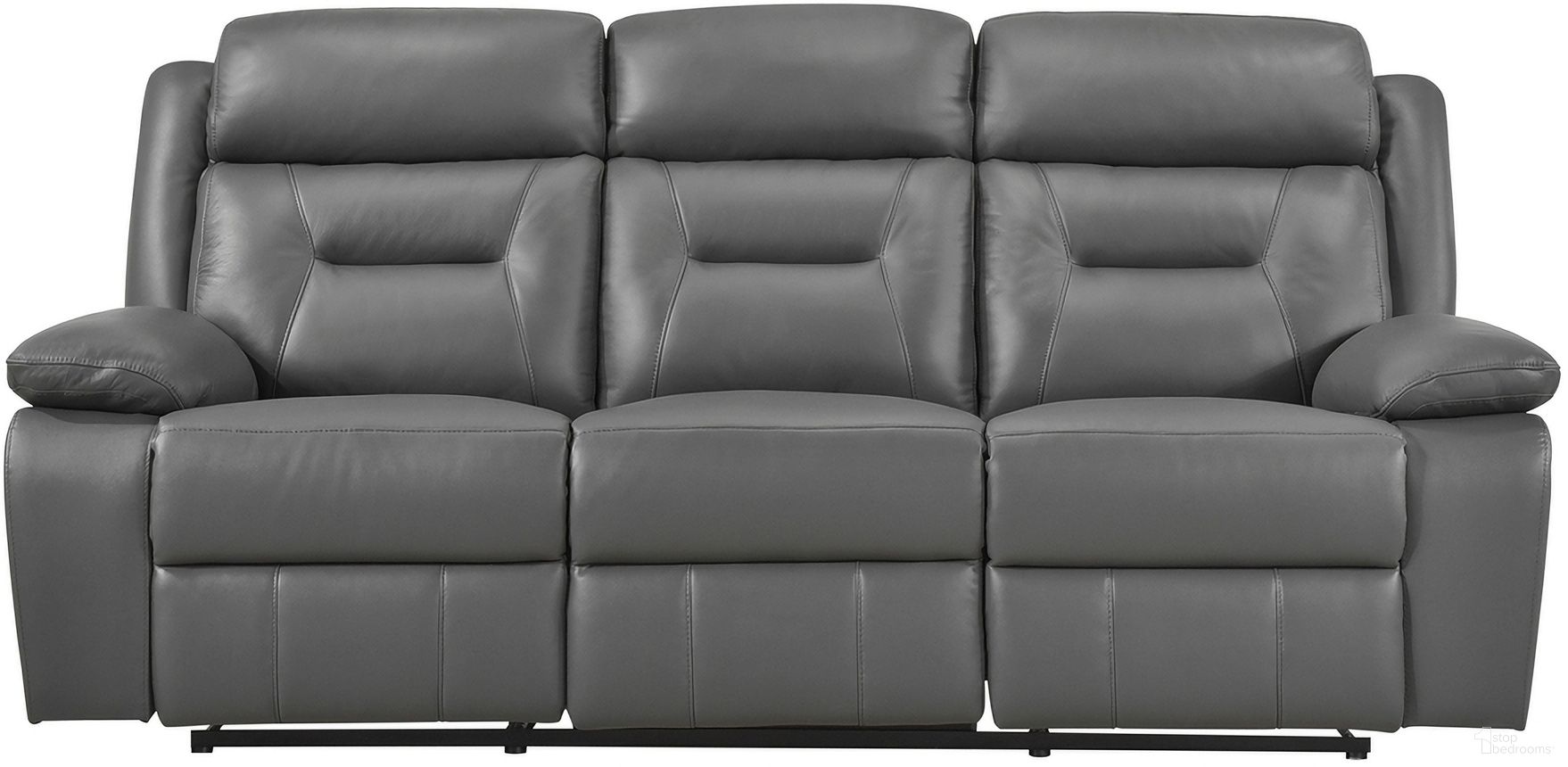 The appearance of Laconia Double Reclining Sofa In Dark Gray designed by Homelegance in the modern / contemporary interior design. This dark gray piece of furniture  was selected by 1StopBedrooms from Laconia Collection to add a touch of cosiness and style into your home. Sku: 9629DGY-3. Material: Leather.