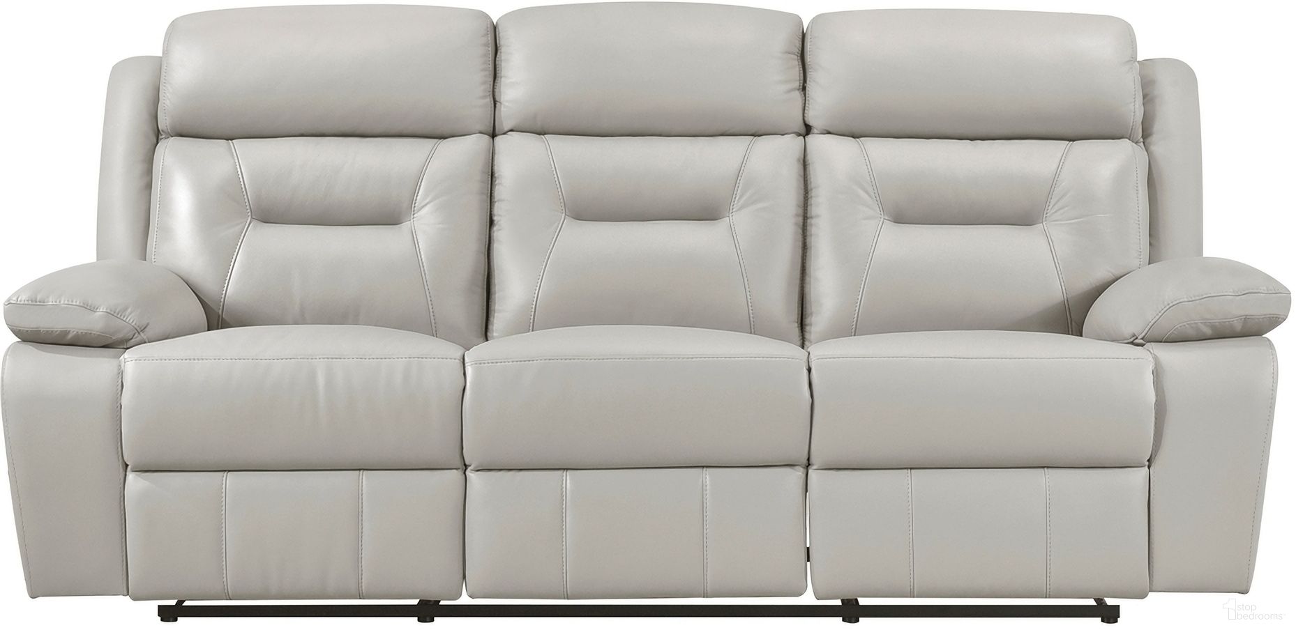 The appearance of Laconia Double Reclining Sofa In Gray designed by Homelegance in the modern / contemporary interior design. This gray piece of furniture was selected by 1StopBedrooms from Laconia Collection to add a touch of cosiness and style into your home. Sku: 9629SVE-3. Material: Leather.