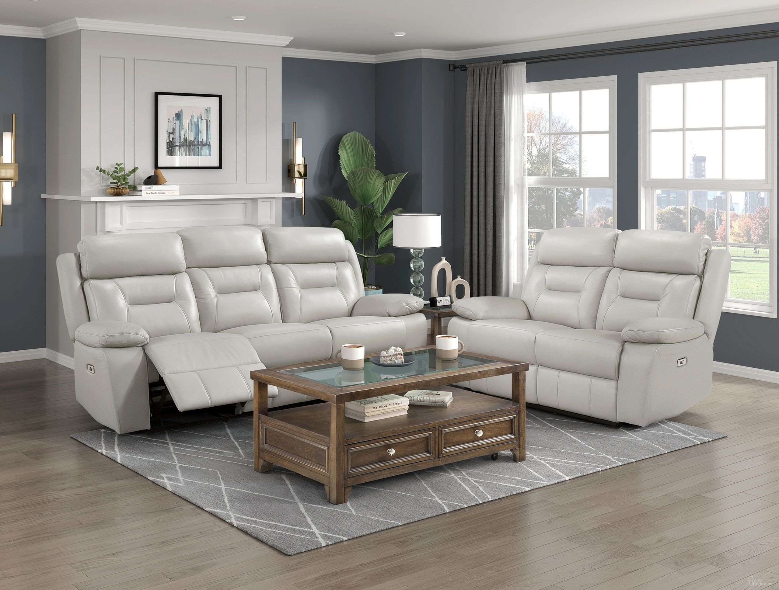 The appearance of Laconia Power Double Reclining Living Room Set In Gray designed by Homelegance in the modern / contemporary interior design. This gray piece of furniture was selected by 1StopBedrooms from Laconia Collection to add a touch of cosiness and style into your home. Sku: 9629SVE-3PW;9629SVE-2PW. Material: Leather.