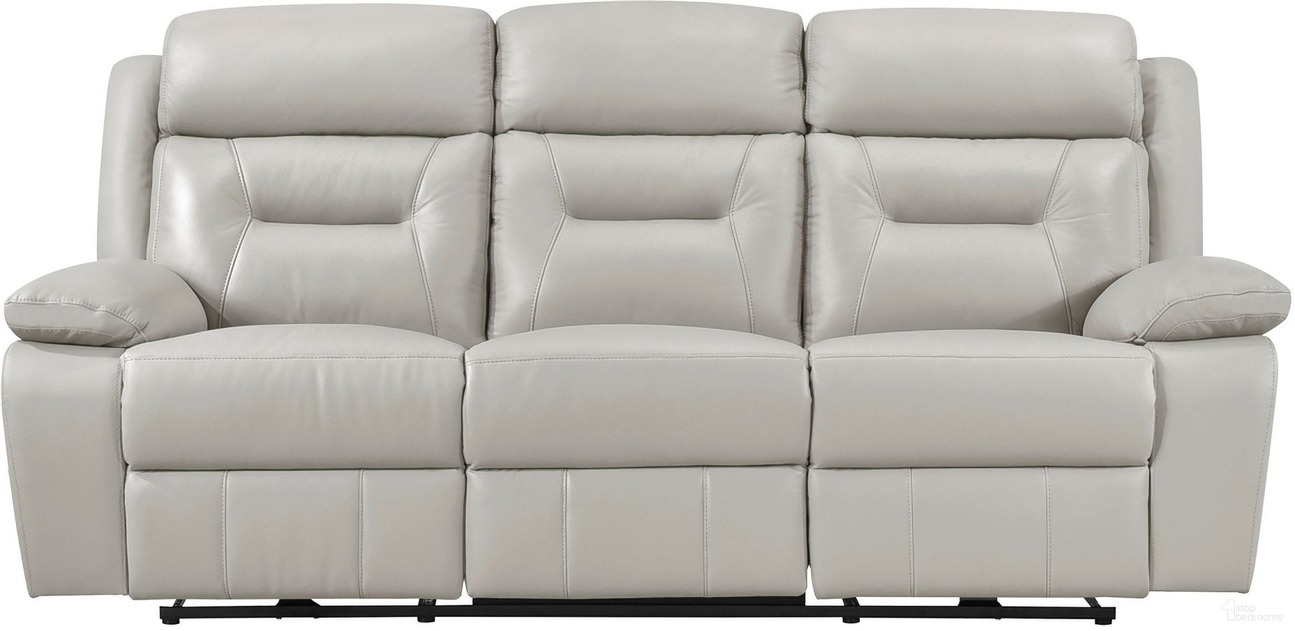 The appearance of Laconia Power Double Reclining Sofa In Gray designed by Homelegance in the modern / contemporary interior design. This gray piece of furniture was selected by 1StopBedrooms from Laconia Collection to add a touch of cosiness and style into your home. Sku: 9629SVE-3PW. Material: Leather.