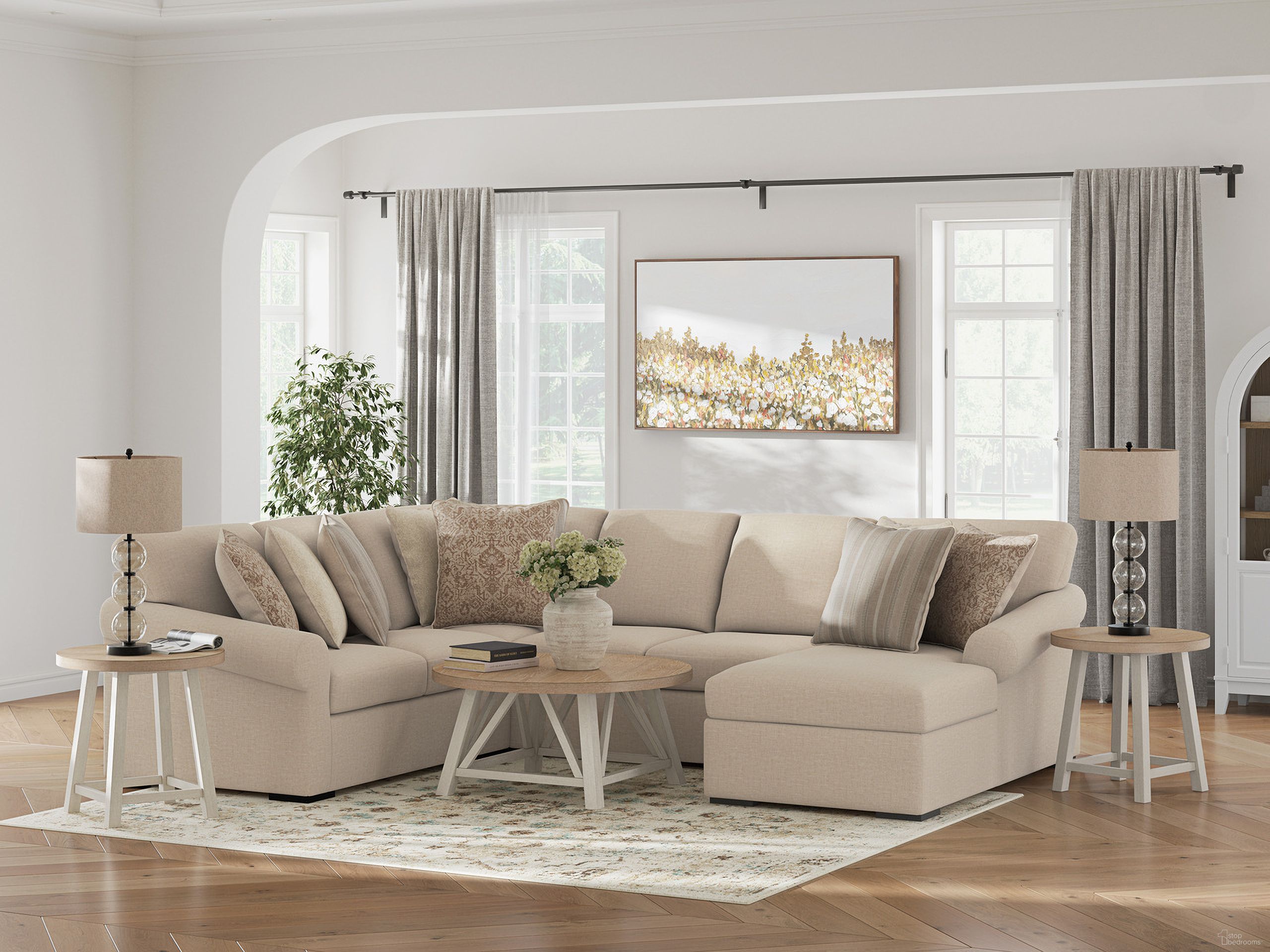 The appearance of LadyMae 4-Piece Sectional with RAF Chaise In Twill designed by Signature Design by Ashley in the transitional interior design. This twill piece of furniture  was selected by 1StopBedrooms from LadyMae Collection to add a touch of cosiness and style into your home. Sku: 5940455;5940434;5940477;5940417. Material: Polyester.