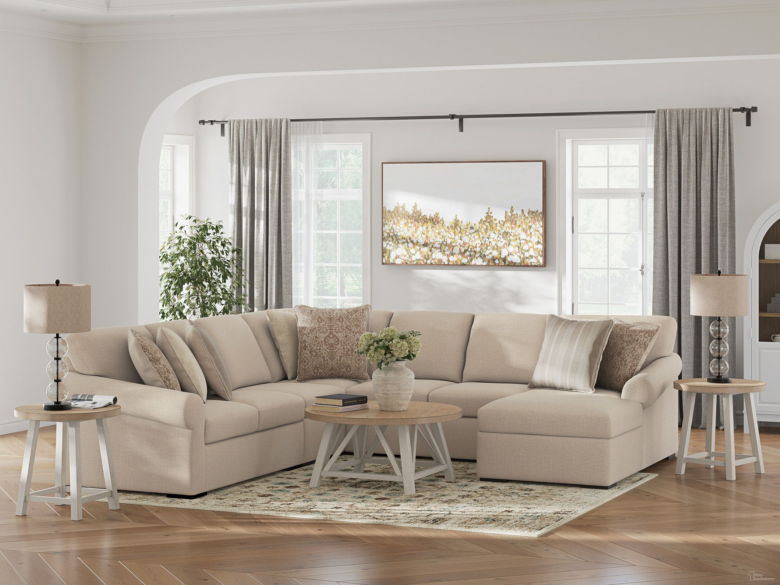 The appearance of LadyMae 5-Piece Sectional with RAF Chaise In Twill designed by Signature Design by Ashley in the transitional interior design. This twill piece of furniture  was selected by 1StopBedrooms from LadyMae Collection to add a touch of cosiness and style into your home. Sku: 5940455;5940434;5940446;5940477;5940417. Material: Polyester.