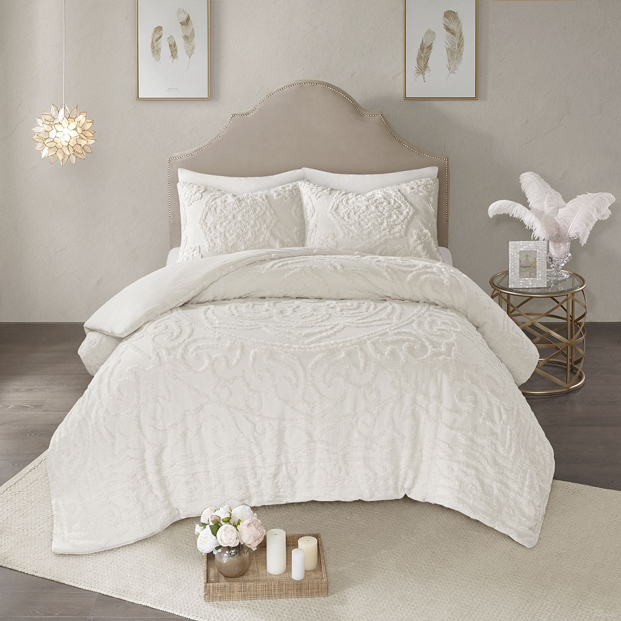 Laetitia Cotton Tufted 3 Piece King Duvet Cover Set In Off White